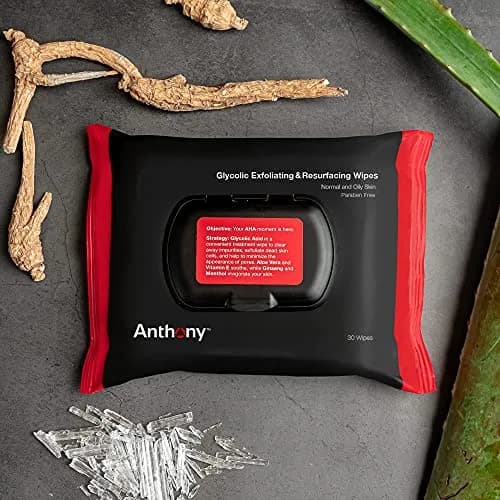 Anthony Glycolic Exfoliating & Resurfacing Wipes – Men’s Cleansing Face Cloths for Brightening & Pore Refining, 30 Sheets thumbnail 3