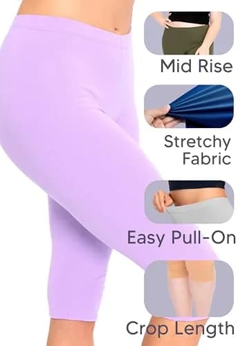 STRETCH IS COMFORT Women's Cotton Knee Length Leggings Black Small | Breathable, Stretchy & Comfortable thumbnail 5