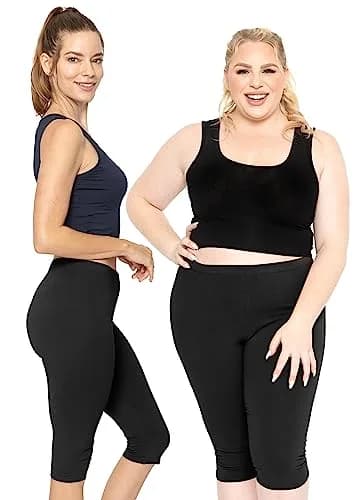 STRETCH IS COMFORT Women's Cotton Knee Length Leggings Black Small | Breathable, Stretchy & Comfortable thumbnail 2