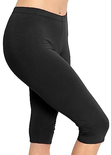 STRETCH IS COMFORT Women's Cotton Knee Length Leggings Black X-Large | Breathable, Stretchy Comfort for All-Day Wear thumbnail 1