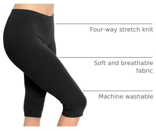 STRETCH IS COMFORT Women's Cotton Knee Length Leggings Black X-Large | Breathable, Stretchy Comfort for All-Day Wear thumbnail 4