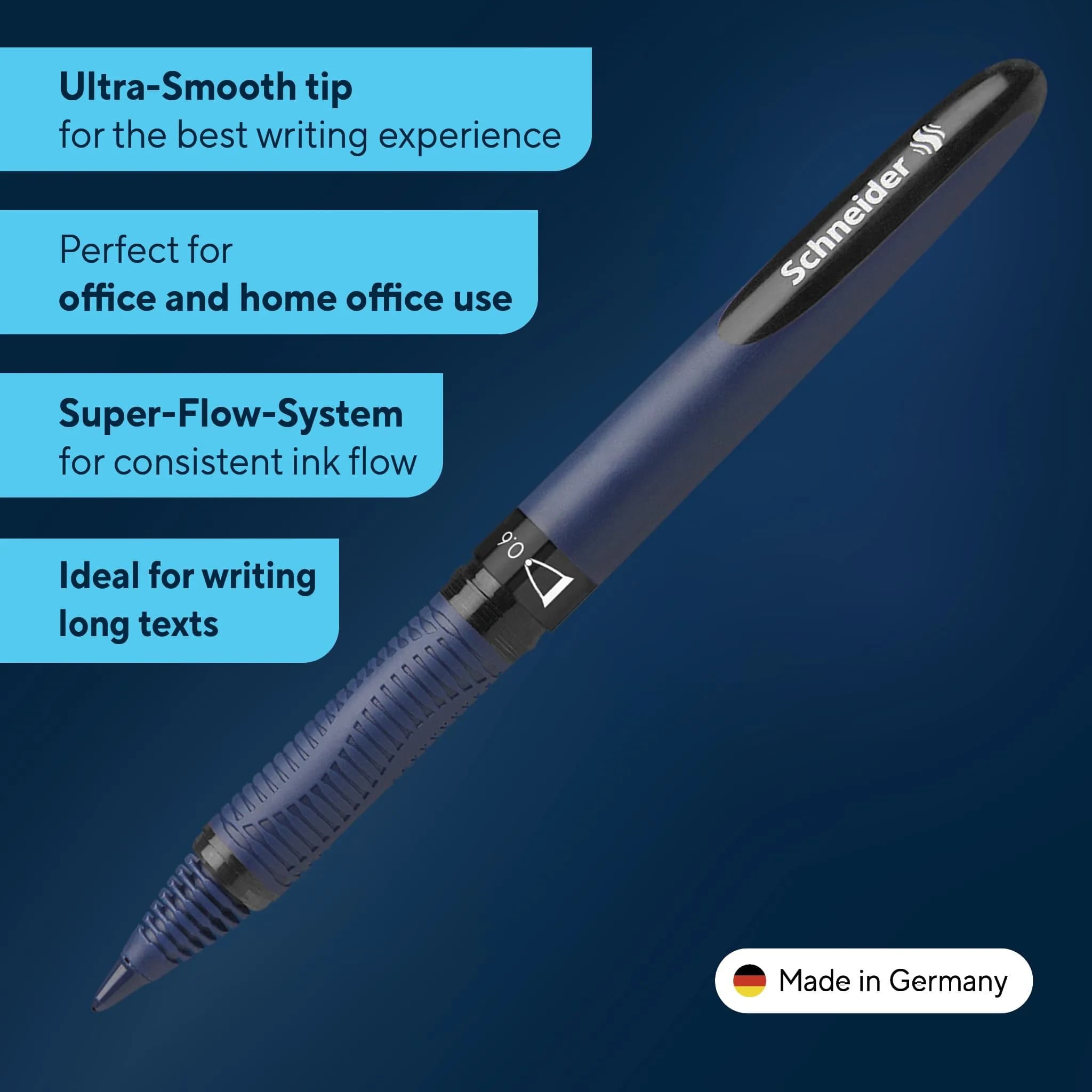 Schneider One Business Rollerball Pen, 0.6 mm Ultra-Smooth Tip, Blue Barrel, Black Ink, Box of 10 Pens | Waterproof & Fade-Resistant - view 2
