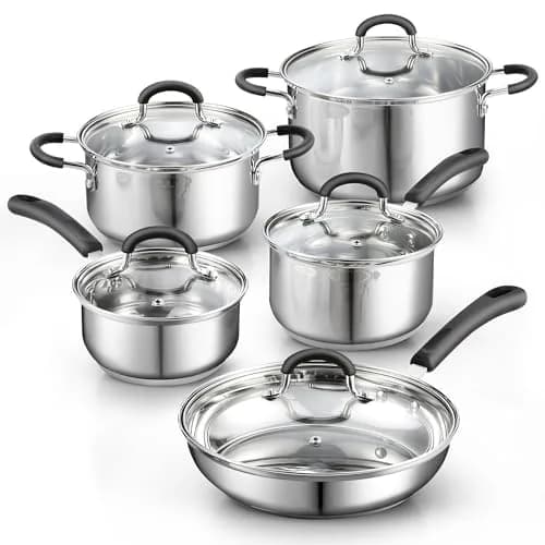 Cook N Home 10-Piece Stainless Steel Cookware Set | Induction Compatible, Oven Safe to 400°F, Dishwasher Safe thumbnail 1