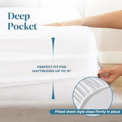 MICROPUFF Fitted Mattress Pad Full XL Size 54" x 80" | Breathable, Stretchable & Easy to Wash thumbnail 3