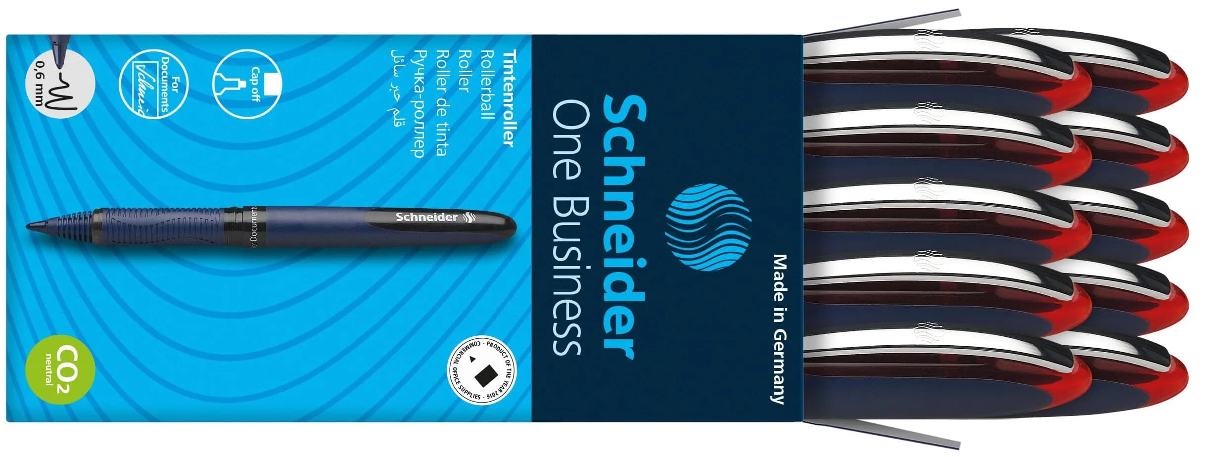 Schneider One Business Rollerball Pen, 0.6mm Fine Tip, Red Ink, Box of 10 Pens | ISO 14145-2 Waterproof - view 5