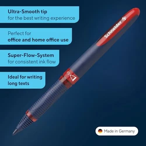 Schneider One Business Rollerball Pen, 0.6mm Fine Tip, Red Ink, Box of 10 Pens | ISO 14145-2 Waterproof thumbnail 2