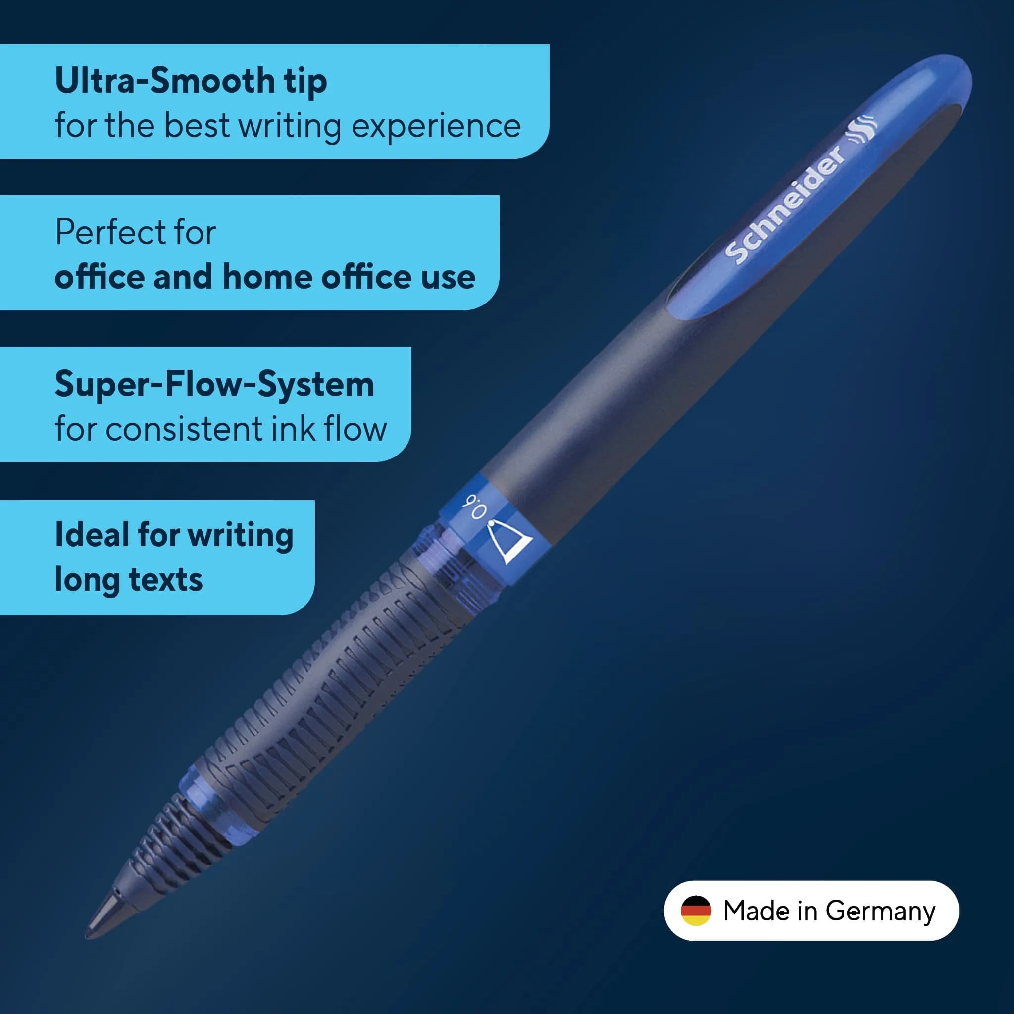 Schneider One Business Rollerball Pen - 0.6mm Fine Tip, Blue Ink & Barrel, Box of 10 - view 2