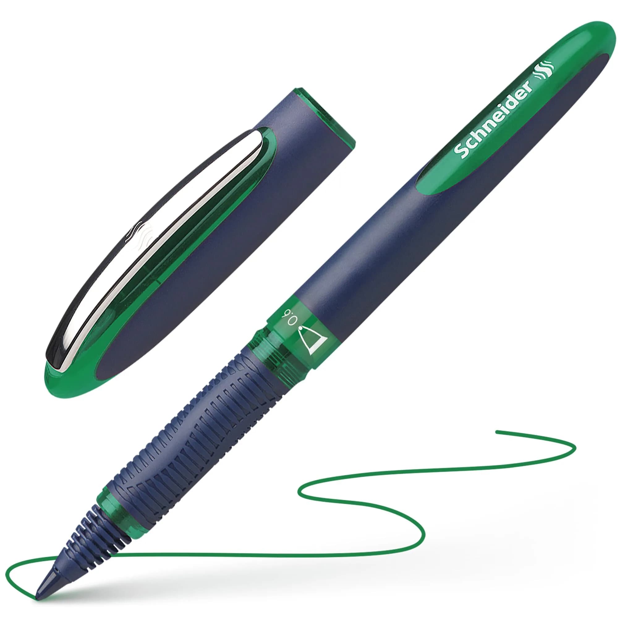 Schneider One Business Rollerball Pen, 0.6 mm Ultra-Smooth Tip, Blue Barrel, Green Ink, Box of 10 Pens | ISO 14145-2 Waterproof - view 6