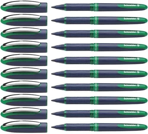 Schneider One Business Rollerball Pen, 0.6 mm Ultra-Smooth Tip, Blue Barrel, Green Ink, Box of 10 Pens | ISO 14145-2 Waterproof thumbnail 1