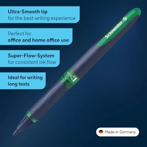 Schneider One Business Rollerball Pen, 0.6 mm Ultra-Smooth Tip, Blue Barrel, Green Ink, Box of 10 Pens | ISO 14145-2 Waterproof thumbnail 2