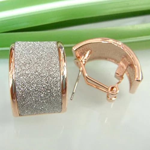 Navachi 18k Gold Plated Square Rainbow Silver Glitter Omega Earrings | Elegant & Durable (70-120 chars) thumbnail 3