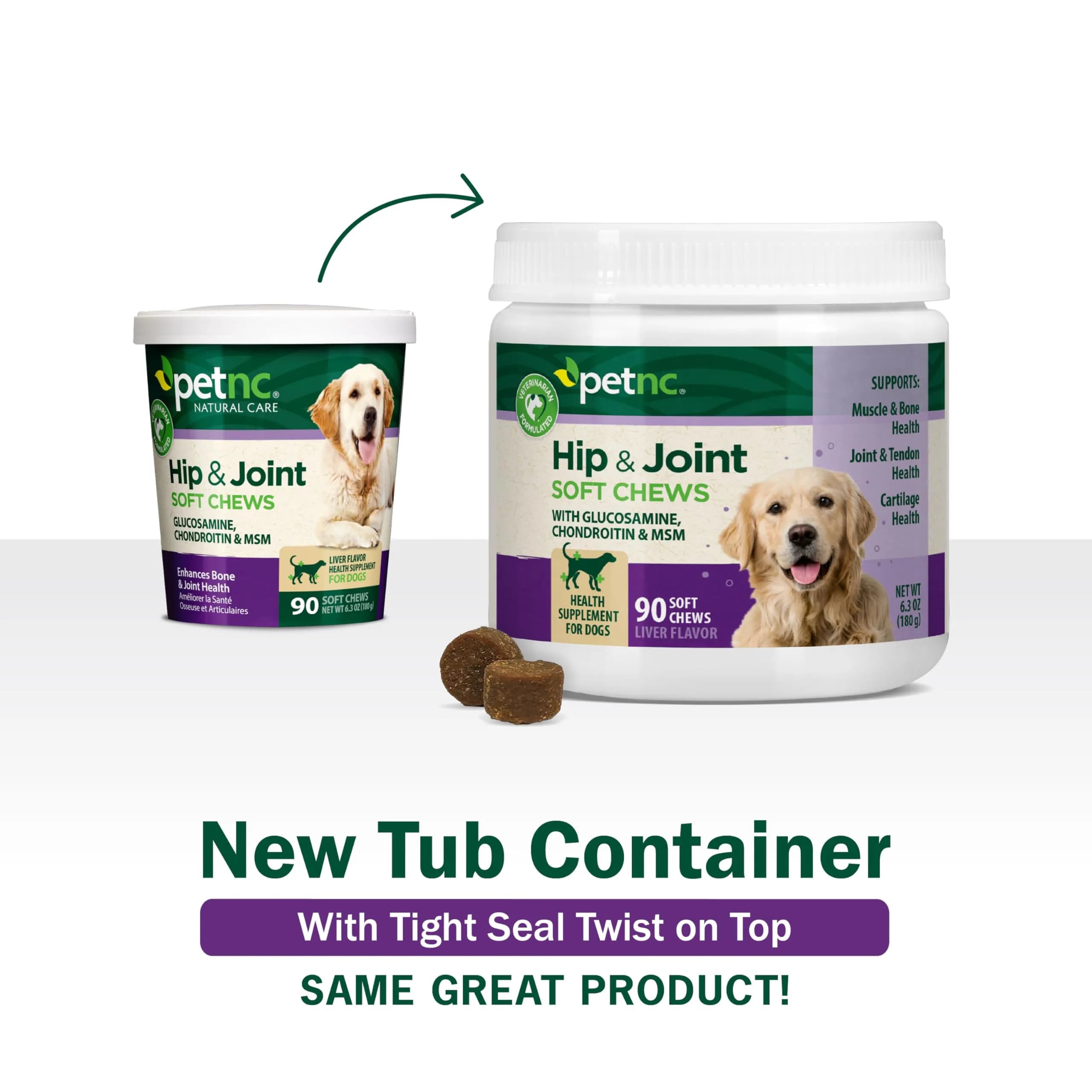 PetNC Natural Care Hip and Joint Soft Chews for Dogs, 90 Count (2.27 oz / 63 g) | Veterinarian Formulated Mobility Support - view 2