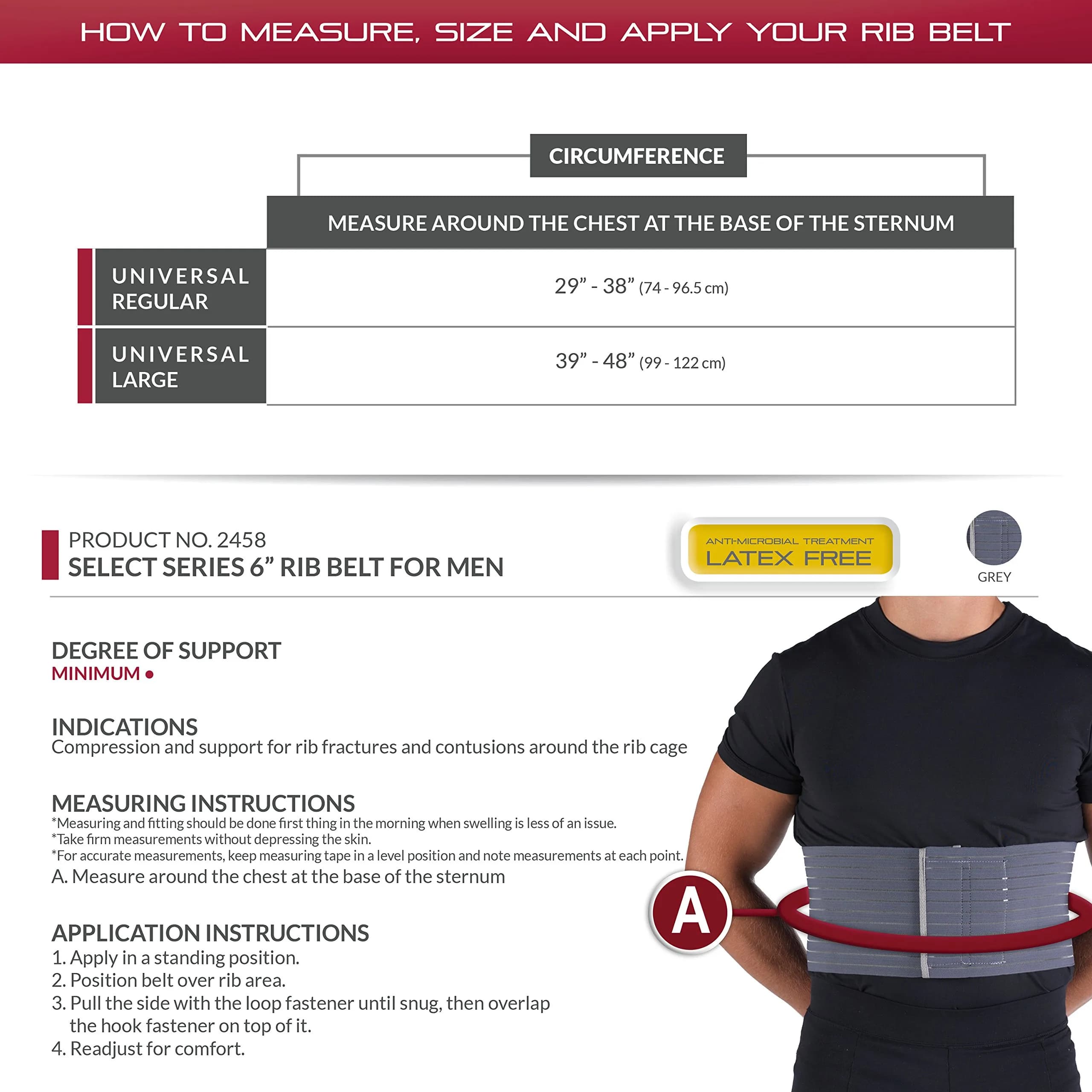 OTC Rib Belt for Men, 6-inch Elastic Chest Compression Large | Adjustable Support for Rib Fractures - view 2