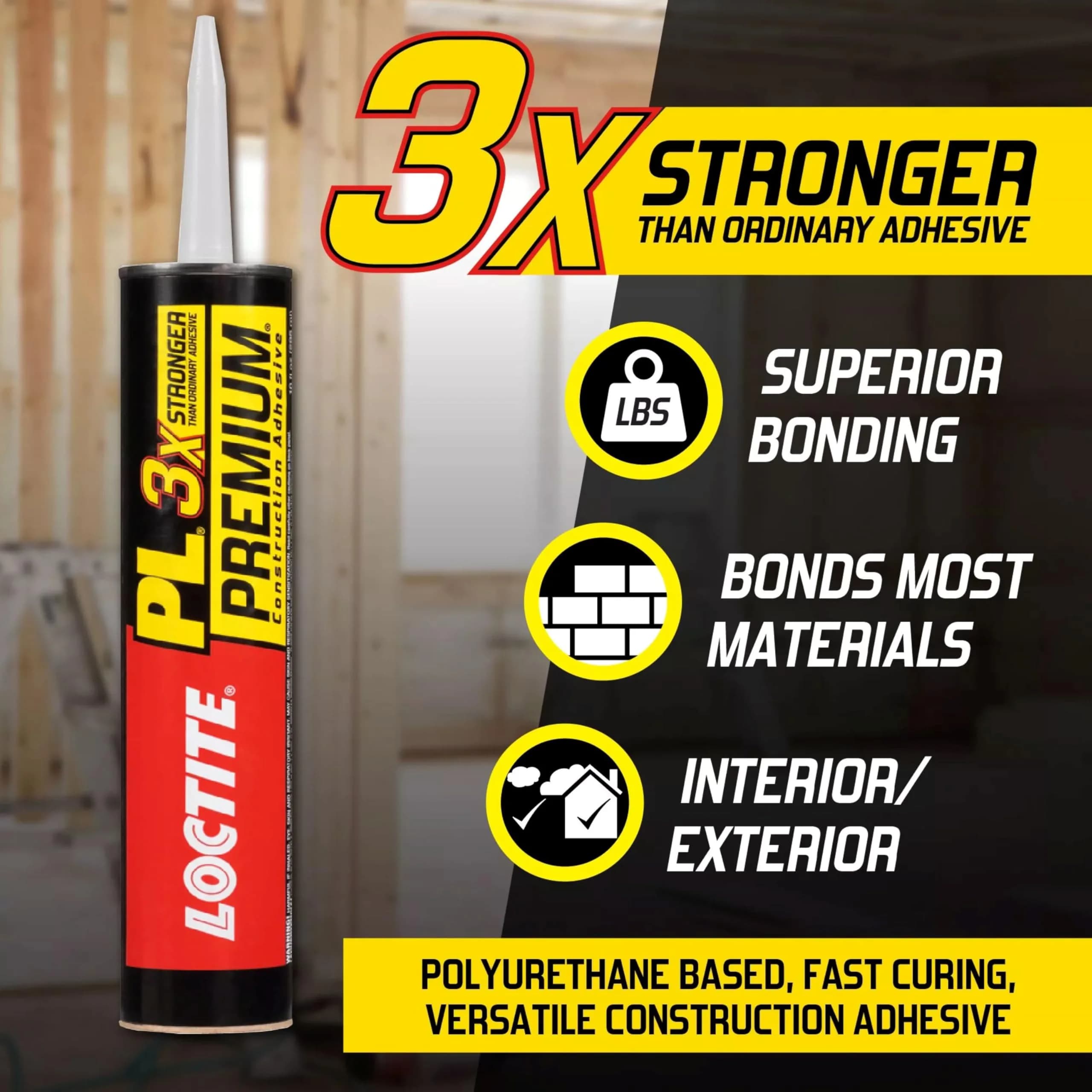 Loctite PL Premium Polyurethane Construction Adhesive 10 fl oz (295 ml) Cartridge, 12 Pack | 3x Stronger Than Ordinary Adhesives - view 4