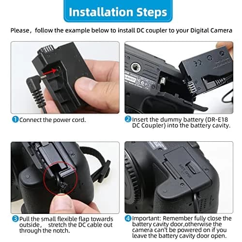GLORICH ACK-E8 AC Power Adapter & DR-E8 DC Coupler LP-E8 Dummy Battery for Canon EOS Rebel T5i, T4i, T3i, T2i, 700D, 650D, 600D, 550D Cameras | Continuous Studio Power thumbnail 4