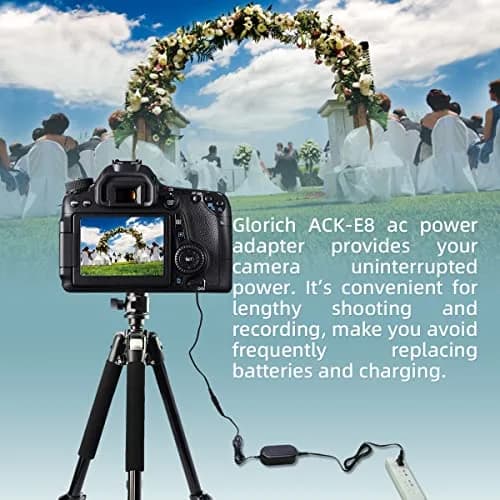 GLORICH ACK-E8 AC Power Adapter & DR-E8 DC Coupler LP-E8 Dummy Battery for Canon EOS Rebel T5i, T4i, T3i, T2i, 700D, 650D, 600D, 550D Cameras | Continuous Studio Power thumbnail 2