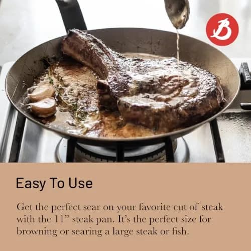de Buyer Mineral B Carbon Steel Steak Pan - 11” Diameter | Naturally Non-Stick French Cookware thumbnail 5