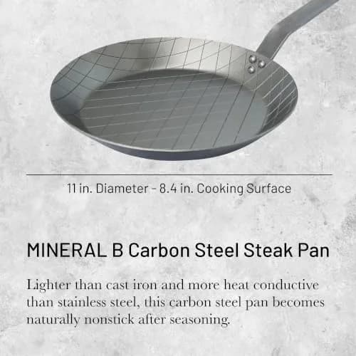 de Buyer Mineral B Carbon Steel Steak Pan - 11” Diameter | Naturally Non-Stick French Cookware thumbnail 2