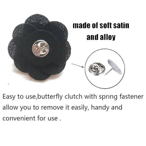 Hansicod Men's Lapel Flower Handmade Boutonniere Pin for Suit (Black) | 4cm Satin Brooch for Formal & Casual Wear thumbnail 4