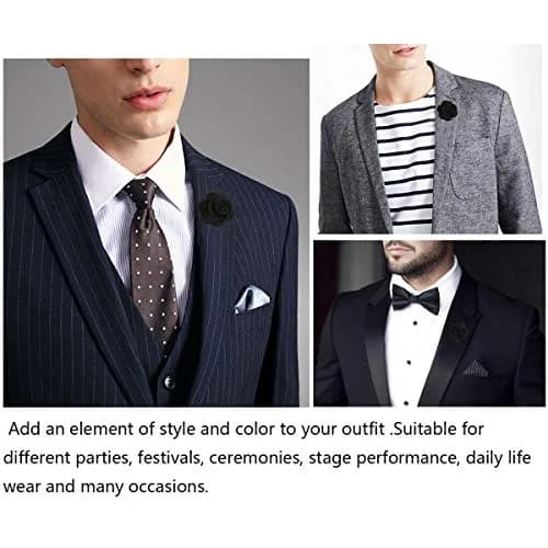 Hansicod Men's Lapel Flower Handmade Boutonniere Pin for Suit (Black) | 4cm Satin Brooch for Formal & Casual Wear thumbnail 6