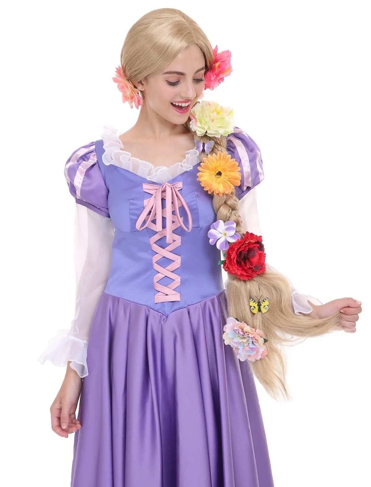 Angelaicos 47 Inch Blonde Braided Costume Wig with 10 Flowers | Cosplay & Costume Party Ready — Blonde