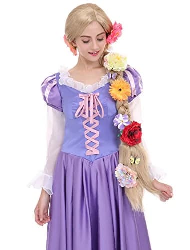 Angelaicos 47 Inch Blonde Braided Costume Wig with 10 Flowers | Cosplay & Costume Party Ready thumbnail 3