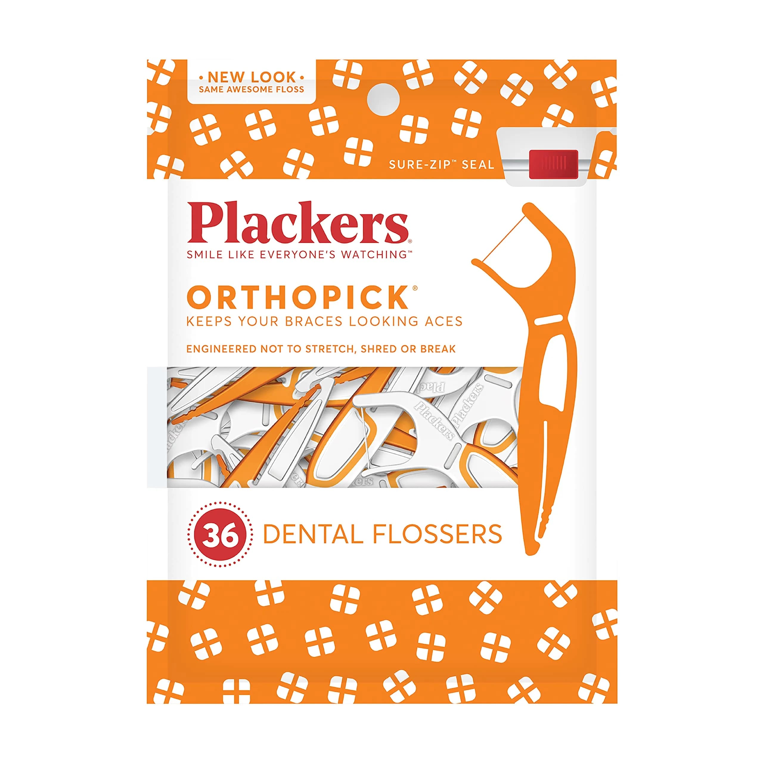 Plackers Ortho Picks Size 36ct Pack of 6 | Small, Unflavored Flossers for Braces & Dental Hygiene
