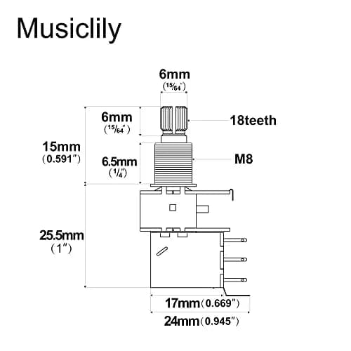 Musiclily Basic B500K Metric 18 Spline Short Shaft Push/Pull Pot 2Pcs | 500k Linear Taper for Electric Guitar & Bass thumbnail 2