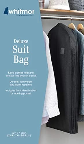 Whitmor Deluxe Suit Garment Bag, 38" Heavy Duty 3" Gusset, 1 Pack Black | Water-Repellent Polyester for Travel & Storage thumbnail 4