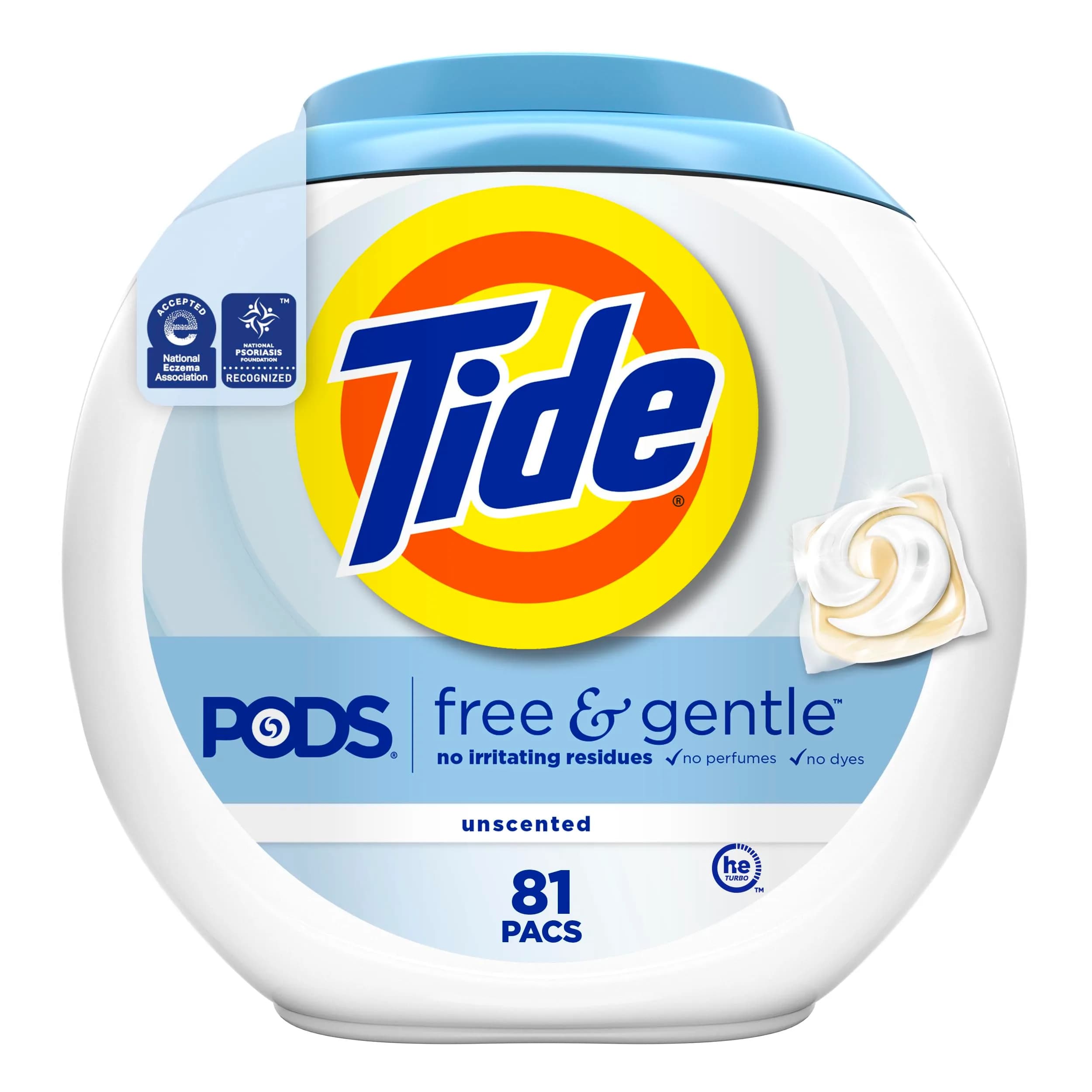 Tide PODS Free & Gentle Laundry Detergent Pacs, 81 Count | Hypoallergenic & Dye-Free Formula - main product image
