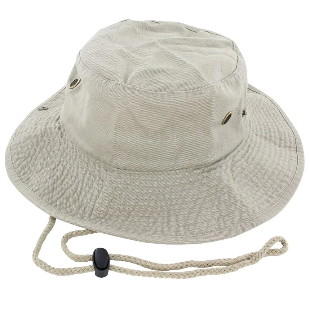 DealStock 100% Cotton Boonie Fishing Bucket Hat with Chin Chord, Khaki, Large/X-Large (5 in / 12.7 cm) - main product image