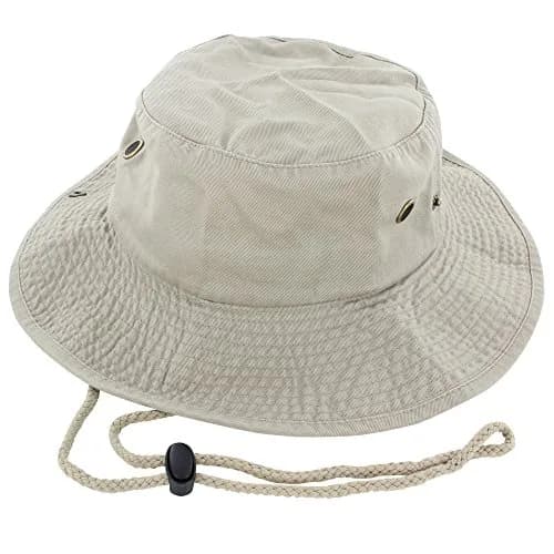 DealStock 100% Cotton Boonie Fishing Bucket Hat with Chin Chord, Khaki, Large/X-Large (5 in / 12.7 cm) thumbnail 1