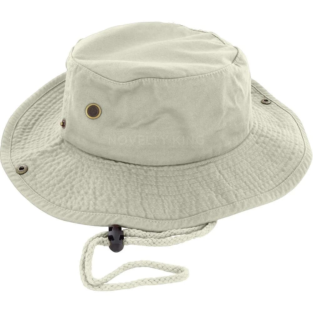 DealStock Cotton Boonie Fishing Bucket Hat with String Khaki S/M | Summer Outdoor Sun Protection
