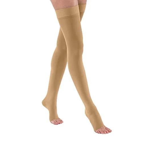 JOBST Opaque Thigh High with Silicone Dot Top Band 20-30 mmHg | Elegant Gradient Compression Stockings Small Honey thumbnail 1