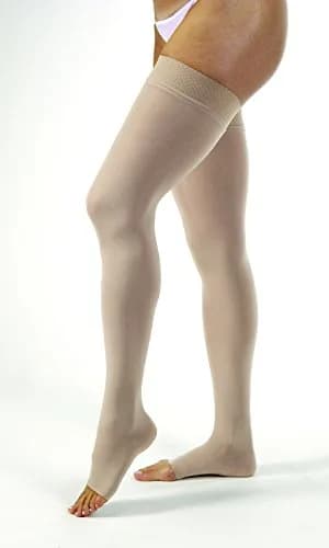 JOBST Opaque Thigh High with Silicone Dot Top Band 20-30 mmHg | Elegant Gradient Compression Stockings Small Honey thumbnail 4