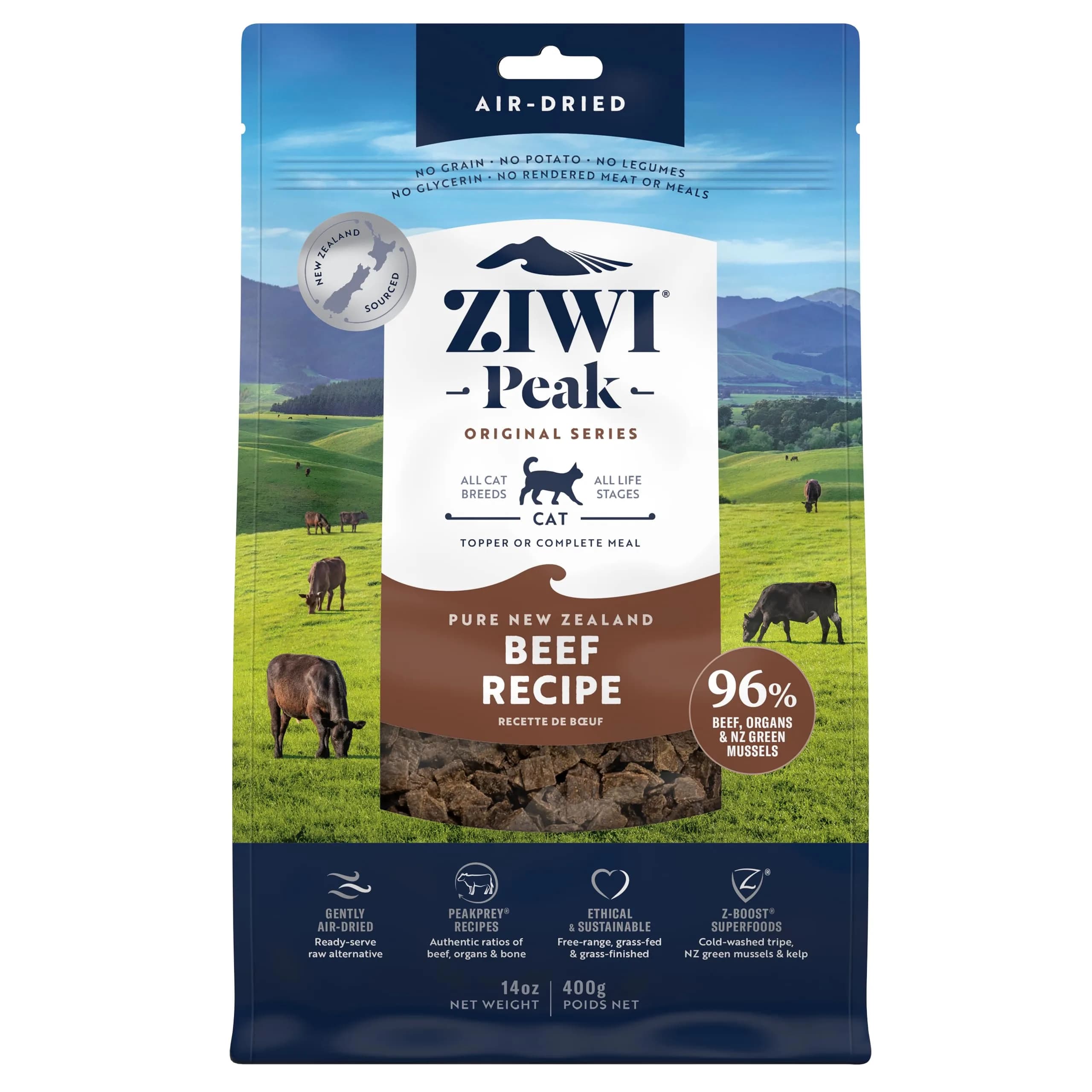 ZIWI Peak Air-Dried Beef Cat Food 400g (14oz) | High Protein, Grain-Free, Ethically Sourced - main product image