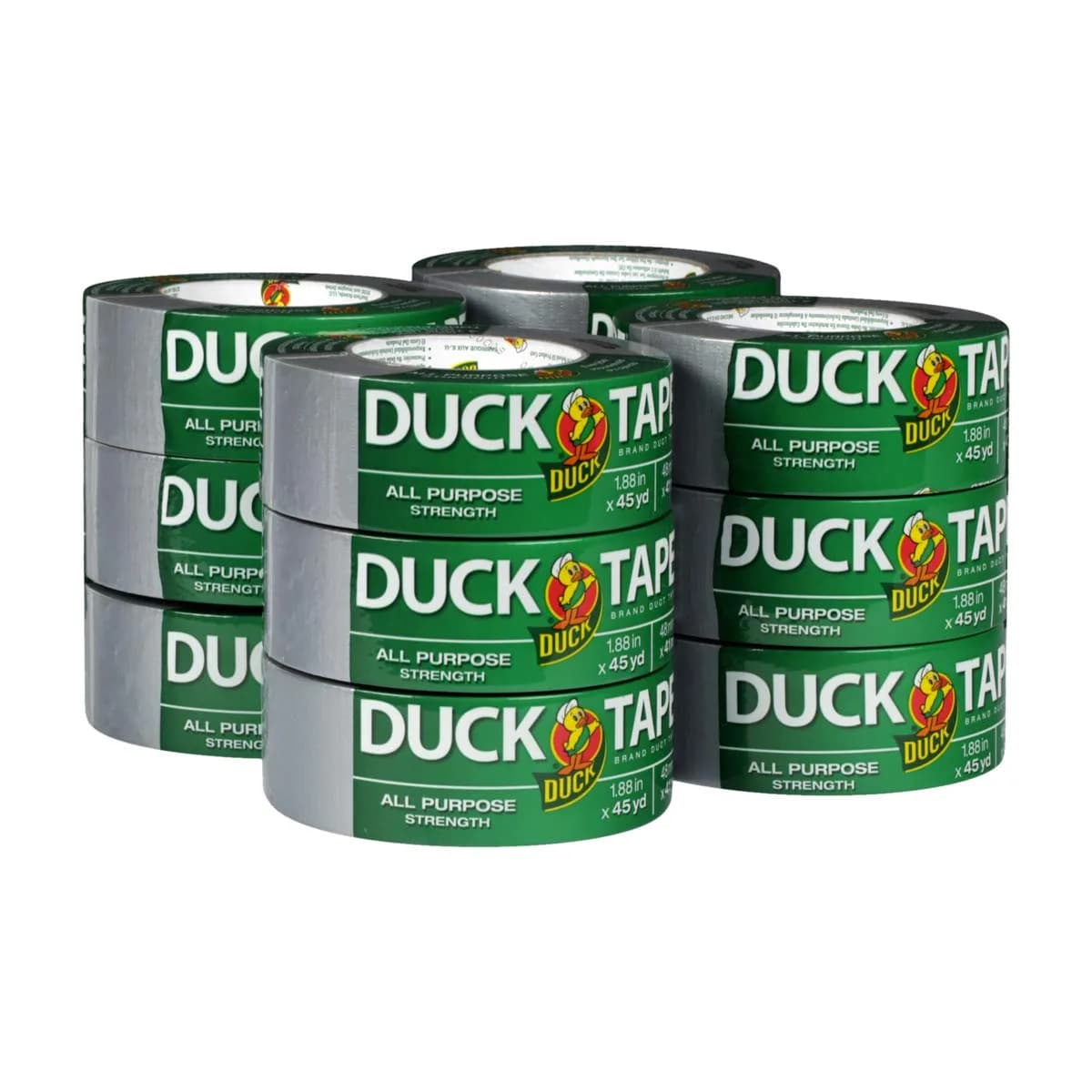 Duck Silver Heavy Duty Duct Tape 12-Pack 1.88 Inch x 45 Yard | Strong Adhesion Waterproof Backing