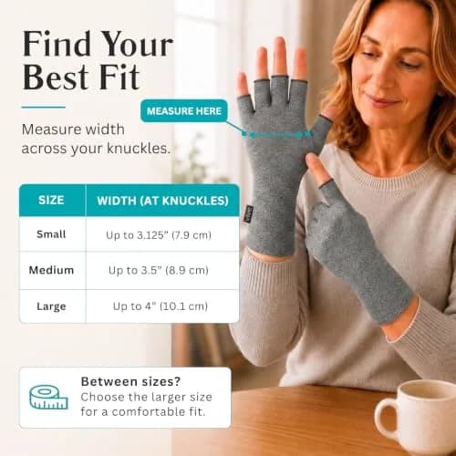 Vive Arthritis Gloves for Pain Relief - Large Grey Cotton-Spandex Blend | Unisex Compression Support thumbnail 5