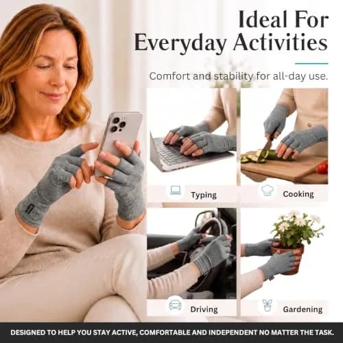 Vive Arthritis Gloves for Pain Relief - Large Grey Cotton-Spandex Blend | Unisex Compression Support thumbnail 6