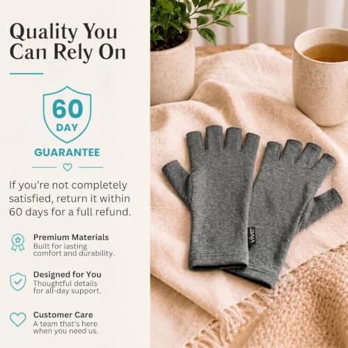 Vive Arthritis Gloves for Pain Relief - Large Grey Cotton-Spandex Blend | Unisex Compression Support thumbnail 9