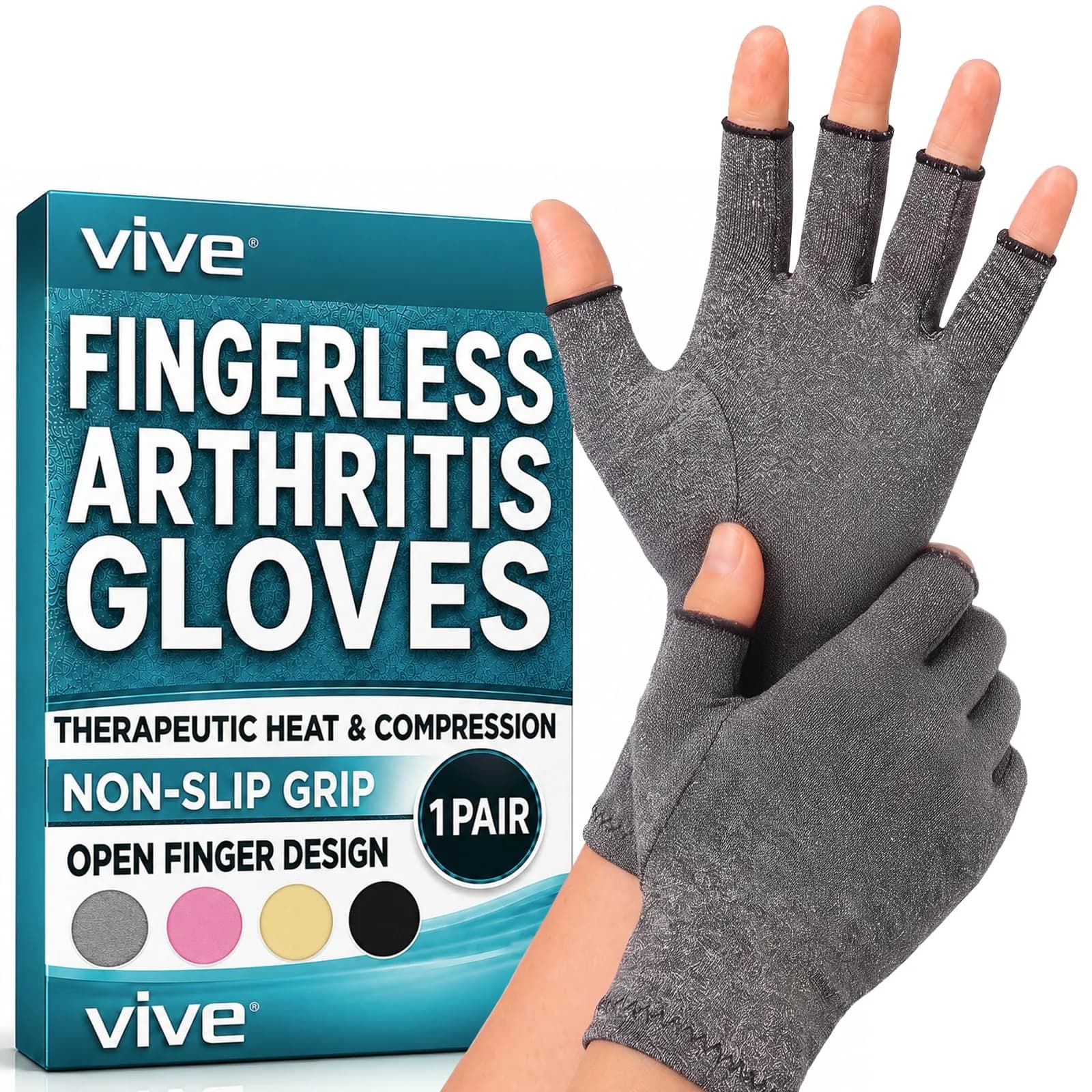Vive Arthritis Gloves for Men & Women - Rheumatoid Compression Hand Glove with Wrist Support - Small, Grey | Soothing Pain Relief for Osteoarthritis & Carpal Tunnel - main product image