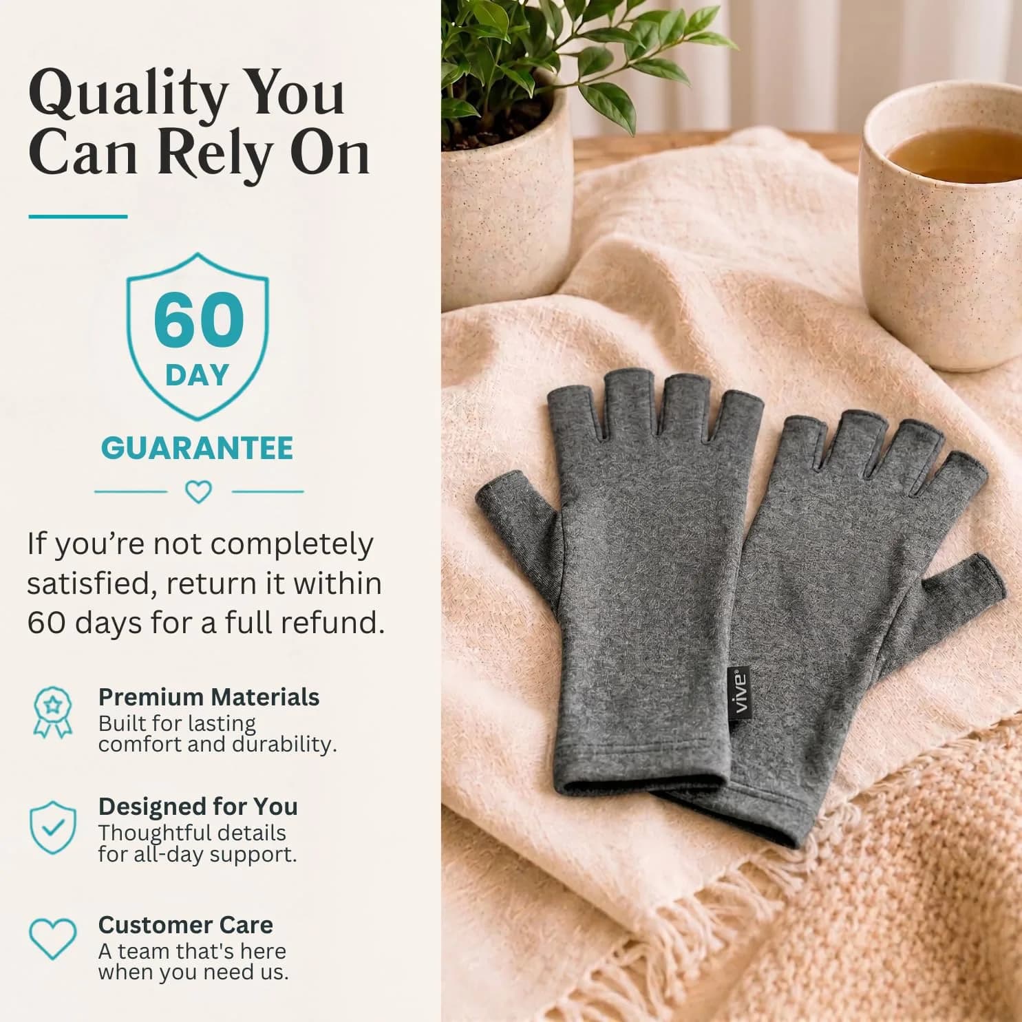 Vive Arthritis Gloves for Men & Women - Rheumatoid Compression Hand Glove with Wrist Support - Small, Grey | Soothing Pain Relief for Osteoarthritis & Carpal Tunnel - view 9