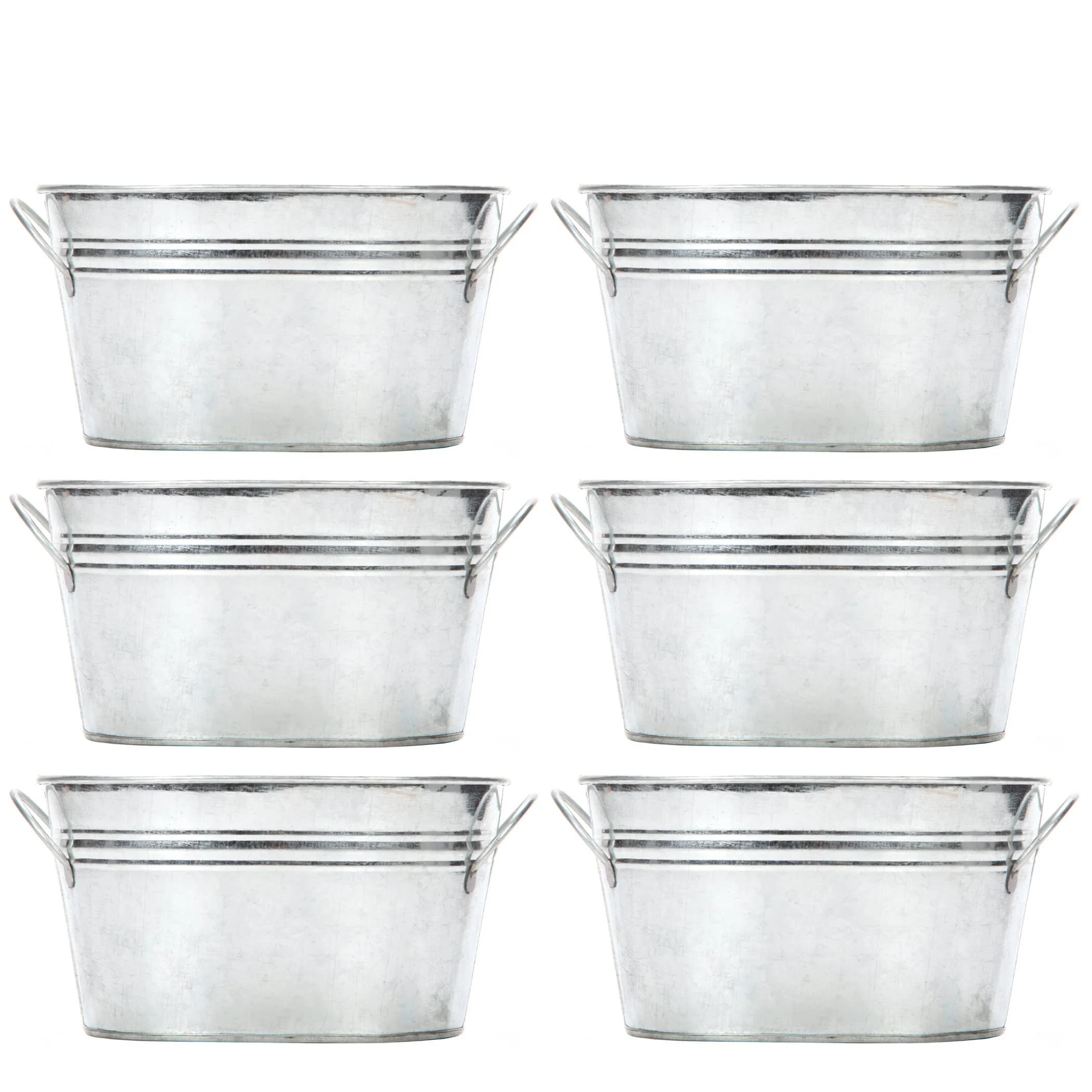 Hosley Set of 6 Oval Galvanized Planter Floral Pot 7.5 Inch Long 3.5 Inch High | Decorative Indoor & Outdoor