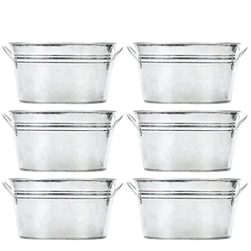 Hosley Set of 6 Oval Galvanized Planter Floral Pot 7.5 Inch Long 3.5 Inch High | Decorative Indoor & Outdoor thumbnail 1