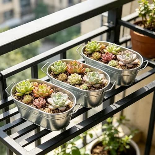 Hosley Set of 6 Oval Galvanized Planter Floral Pot 7.5 Inch Long 3.5 Inch High | Decorative Indoor & Outdoor thumbnail 5