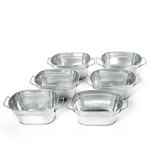 Hosley Set of 6 Oval Galvanized Planter Floral Pot 7.5 Inch Long 3.5 Inch High | Decorative Indoor & Outdoor thumbnail 9