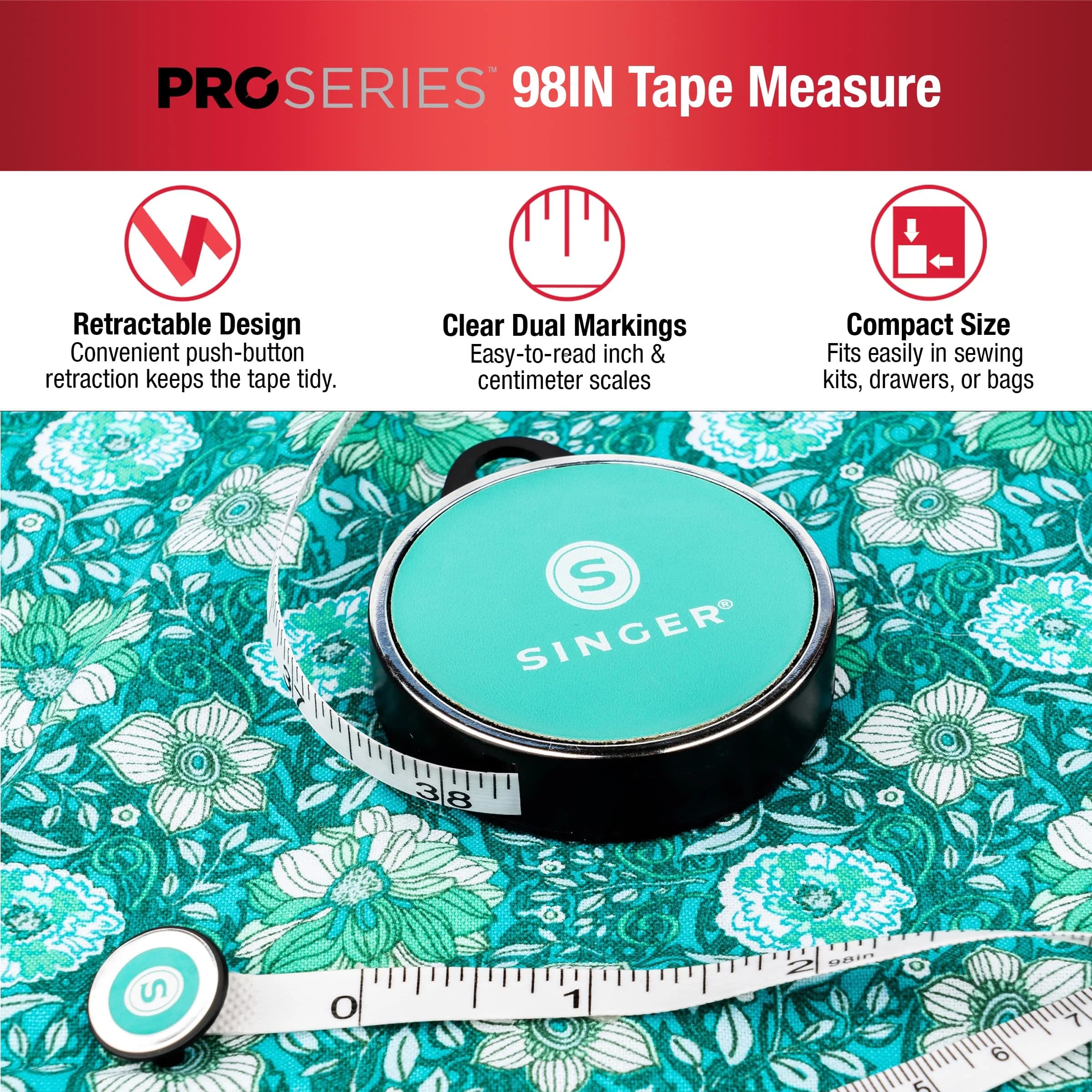 SINGER ProSeries Retractable Tape Measure 2.5m (98-Inch) | Tailor Tape Measure for Body & Fabric - view 5
