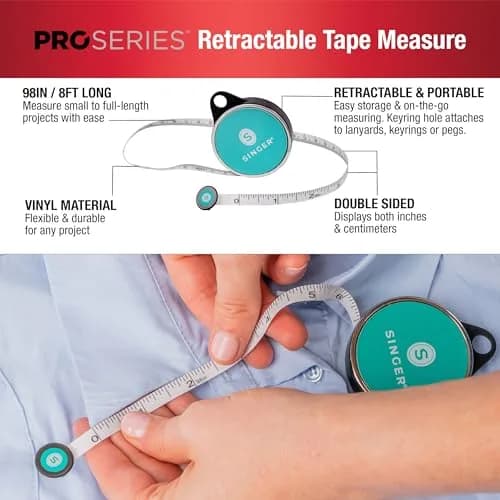 SINGER ProSeries Retractable Tape Measure 2.5m (98-Inch) | Tailor Tape Measure for Body & Fabric thumbnail 2