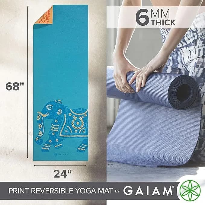 Gaiam Reversible Yoga Mat, 6mm Thick Elephant | Non-Slip, Reversible & Eco-Friendly thumbnail 2