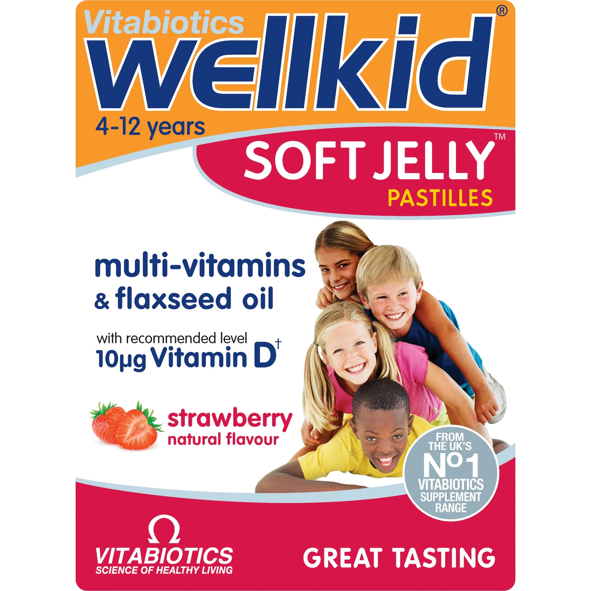 Wellkid Soft Jelly Strawberry Pastilles 30 Count | Vegan Multivitamin for Kids - main product image